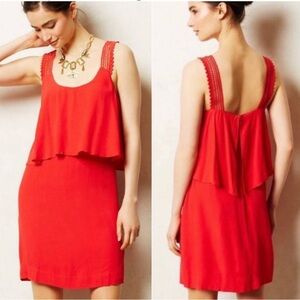 Anthropologie Maeve Tisana Layered Dress Red Size 4